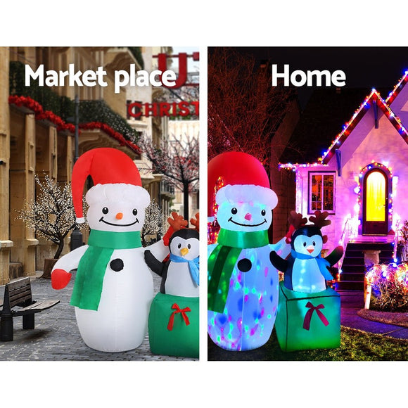 Jingle Jollys Christmas Inflatable Snowman 1.8M Illuminated Decorations - RnR Galore