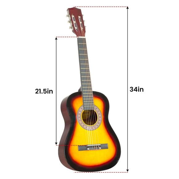 Karrera 34in Acoustic Wooden Childrens Guitar - Sunburst - RnR Galore