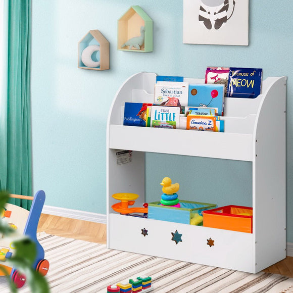 Keezi 3 Tiers Kids Bookshelf Magazine Shelf Organiser Bookcase Display White - RnR Galore