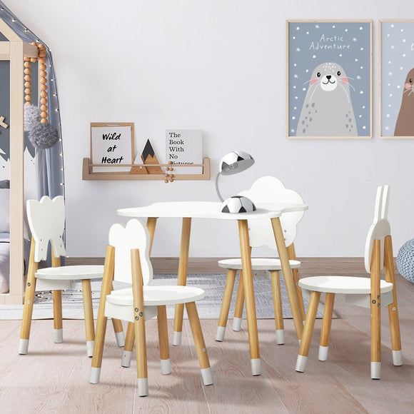 Keezi 5PCS Kids Table and Chairs Set Children Activity Study Play Desk White - RnR Galore