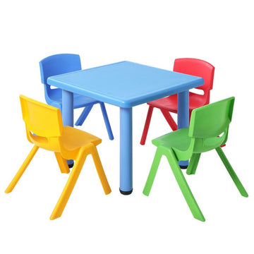 Keezi 5PCS Kids Table and Chairs Set Children Study Desk Furniture Plastic 4 Chairs - RnR Galore