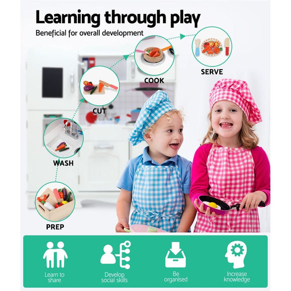 Keezi Kids Kitchen Play Set Wooden Pretend Toys Cooking Children Food White - RnR Galore
