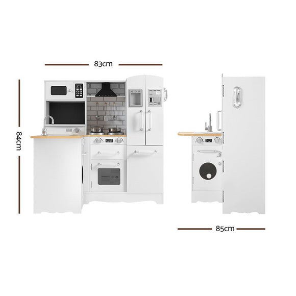 Keezi Kids Kitchen Play Set Wooden Pretend Toys Cooking Children Fridge White - RnR Galore