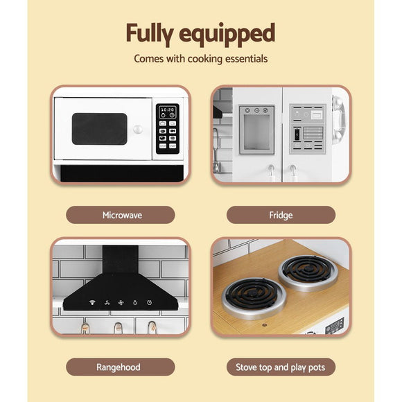 Keezi Kids Kitchen Play Set Wooden Pretend Toys Cooking Children Fridge White - RnR Galore