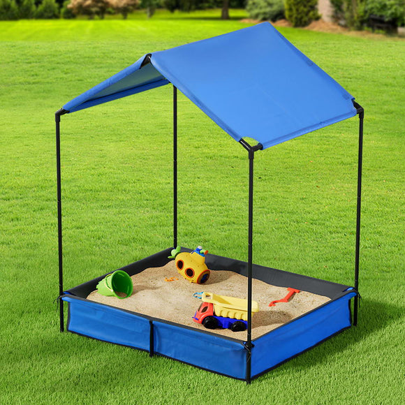 Keezi Kids Sandpit Metal Sandbox Sand Pit with Canopy Cover Outdoor Toys 120cm - RnR Galore