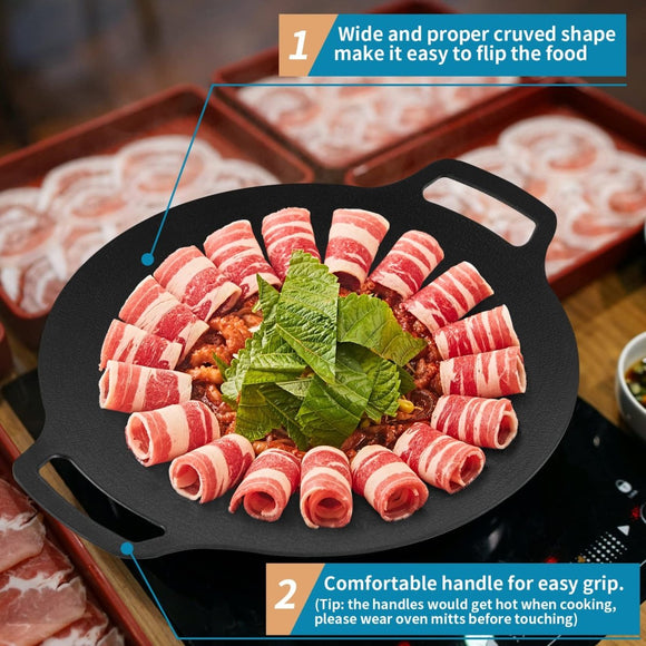Korean Grill Pan Nonstick 6 Layer 40cm Round BBQ Griddle Indoor or Outdoor Cooking - RnR Galore
