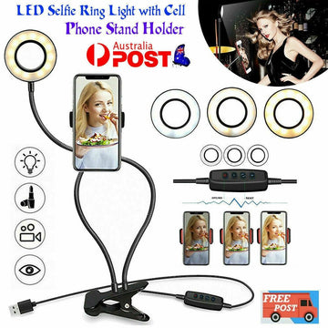 LED Selfie Ring Light with Cell Phone Holder Flexible Stand Live Stream Lamp AU - RnR Galore