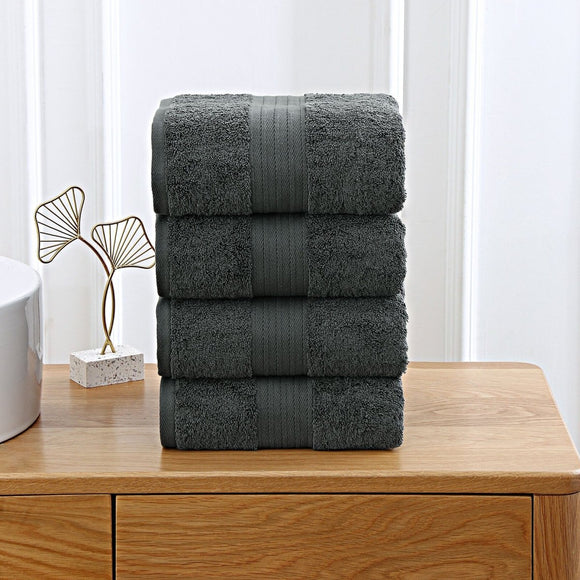 Linenland 4 Piece Cotton Bath Towels Set - Charcoal - RnR Galore