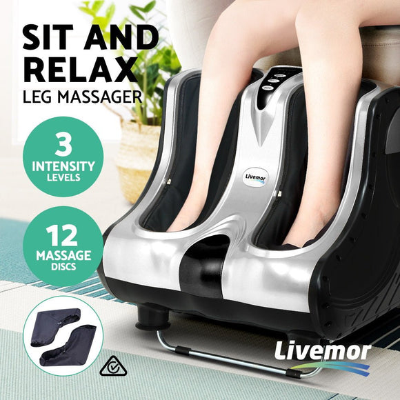 Livemor Foot Massager Massagers Shiatsu Electric Roller Ankle Calf Leg Kneading Silver - RnR Galore