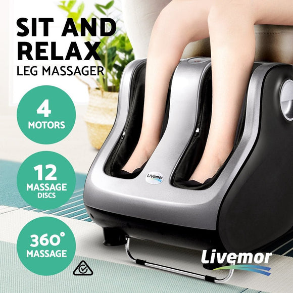 Livemor Foot Massager Shiatsu Massagers Electric Roller Calf Leg Kneading Silver - RnR Galore