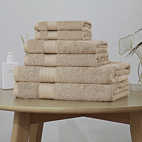 Luxury 6 Piece Soft and Absorbent Cotton Bath Towel Set - Sandstone - RnR Galore
