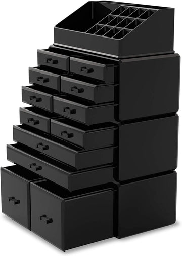 Makeup Cosmetic Organizer Storage with 12 Drawers Display Boxes (Black) - RnR Galore