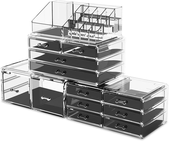 Makeup Cosmetic Organizer Storage with 12 Drawers Display Boxes (Clear) - RnR Galore