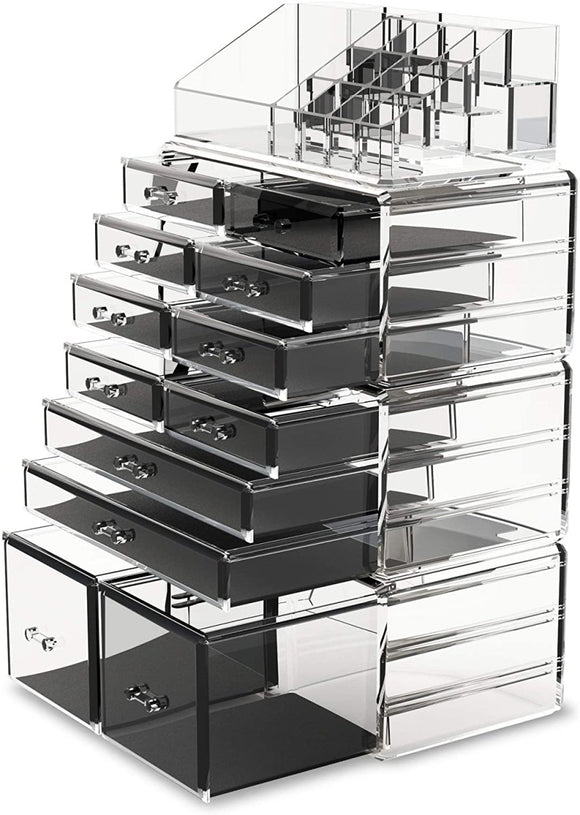 Makeup Cosmetic Organizer Storage with 12 Drawers Display Boxes (Clear) - RnR Galore
