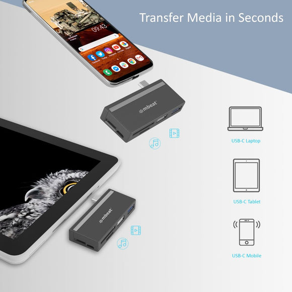 mbeat Essential 5 - In - 1 USB - C Hub ( USB hub 2.0, 3.0, SD/TF card reader ) - RnR Galore