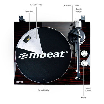 mbeat Hi - Fi Bluetooth Turntable (MMC, USB, Anti - skating, Preamplifier) - Macassar Ebony - RnR Galore