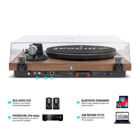 mbeat Hi - Fi Turntable with Bookshelf Speakers and Bluetooth Streaming - RnR Galore