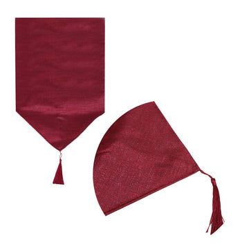 Metallic Texture Table Runner with Tassel 33 x 180 cm Red - RnR Galore