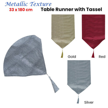 Metallic Texture Table Runner with Tassel 33 x 180 cm Red - RnR Galore