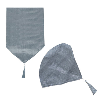 Metallic Texture Table Runner with Tassel 33 x 180 cm Silver - RnR Galore