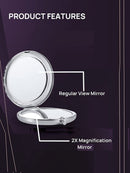 Mini Mix Diamond 1X/2X Magnifying Round Metal Pocket Makeup Mirror (Silver) - RnR Galore