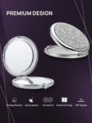 Mini Small Diamond 1X/2X Magnifying Round Metal Pocket Makeup Mirror (Silver) - RnR Galore