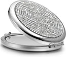 Mini Small Diamond 1X/2X Magnifying Round Metal Pocket Makeup Mirror (Silver) - RnR Galore