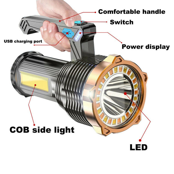 Most Powerful 1200lm LED Flashlight Super Bright Torch Lamp USB Rechargeable - RnR Galore