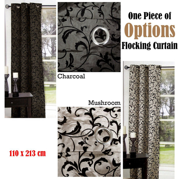 One Piece of Options Flocking Unlined Curtain 110 x 213 cm Charcoal - RnR Galore