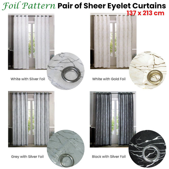 Pair of Sheer Eyelet Curtains Black with Silver Foils 137 x 213 cm - RnR Galore