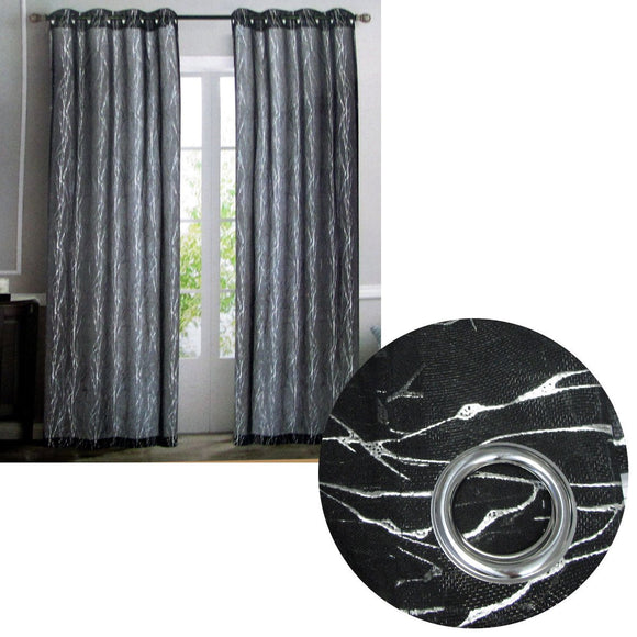 Pair of Sheer Eyelet Curtains Black with Silver Foils 137 x 213 cm - RnR Galore