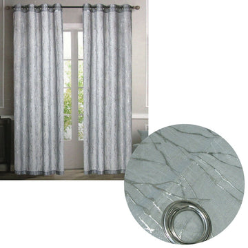 Pair of Sheer Eyelet Curtains Grey with Silver Foils 137 x 213 cm - RnR Galore