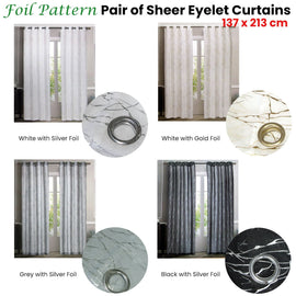 Pair of Sheer Eyelet Curtains Grey with Silver Foils 137 x 213 cm - RnR Galore