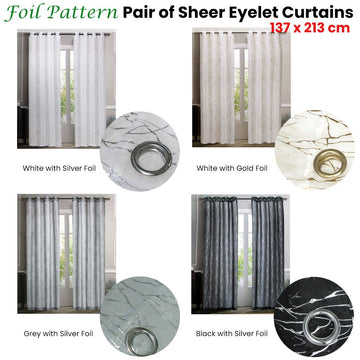 Pair of Sheer Eyelet Curtains Grey with Silver Foils 137 x 213 cm - RnR Galore