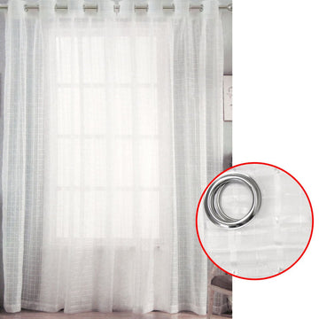 Pair of White Checkered Eyelet Sheer Curtains 140 x 225cm - RnR Galore