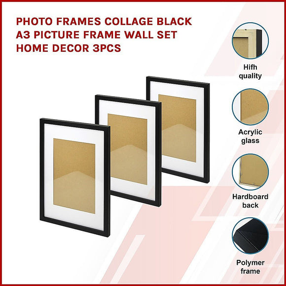 Photo Frames Collage Black A3 Picture Frame Wall Set Home Decor 3PCS - RnR Galore