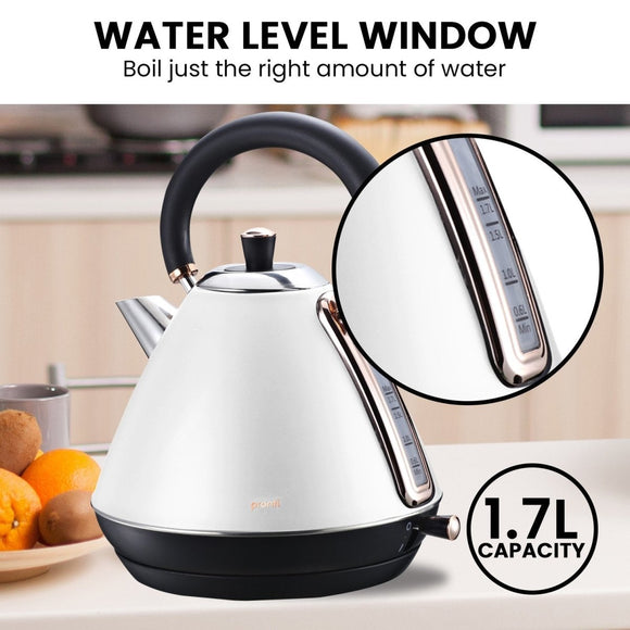 Pronti 1.7l Rose Trim Collection Kettle - White - RnR Galore