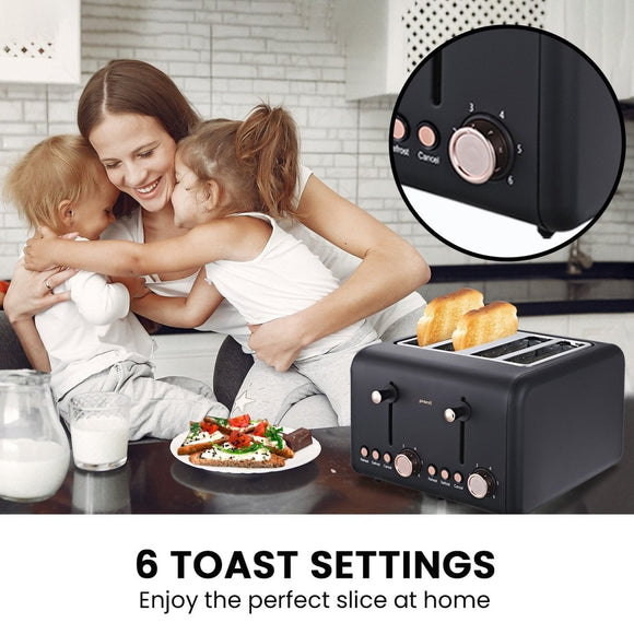 Pronti 4 Slice Toaster Rose Trim Collection - Black - RnR Galore