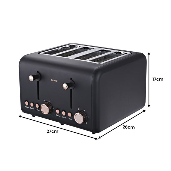 Pronti 4 Slice Toaster Rose Trim Collection - Black - RnR Galore