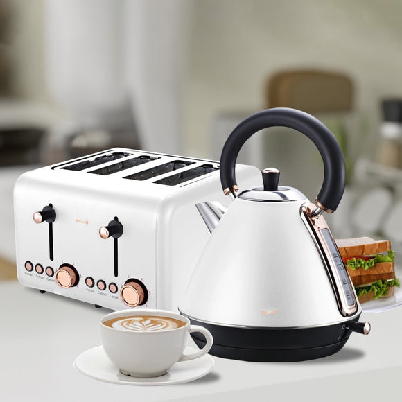 Pronti 4 Slice Toaster Rose Trim Collection - White - RnR Galore