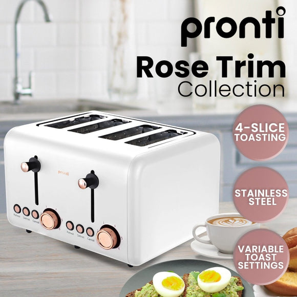 Pronti 4 Slice Toaster Rose Trim Collection - White - RnR Galore