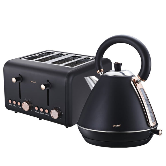 Pronti Rose Trim Collection Toaster & Kettle Bundle - Black - RnR Galore