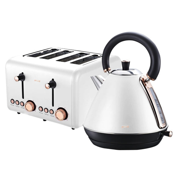 Pronti Rose Trim Collection Toaster & Kettle Bundle - White - RnR Galore