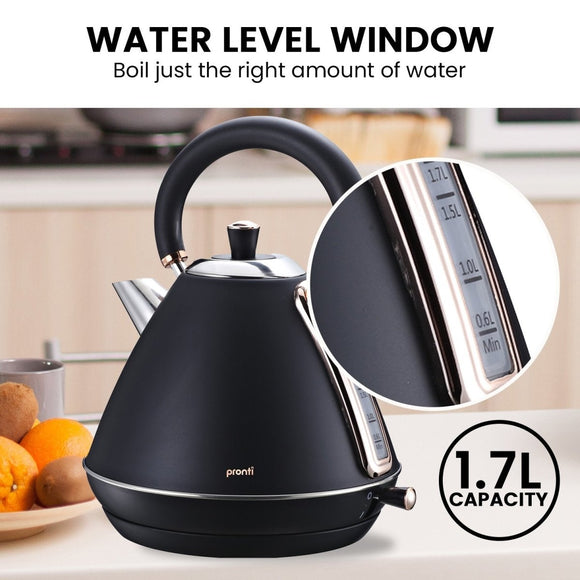 Pronti Toaster, Kettle & Coffee Machine Breakfast Set - Black - RnR Galore