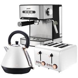 Pronti Toaster, Kettle & Coffee Machine Breakfast Set - White - RnR Galore