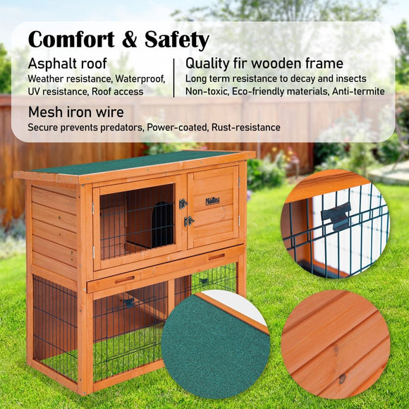 Rabbit Hutch Chicken Coop 92 x 45 x 82cm 2 Storey Cage Run Aria - RnR Galore