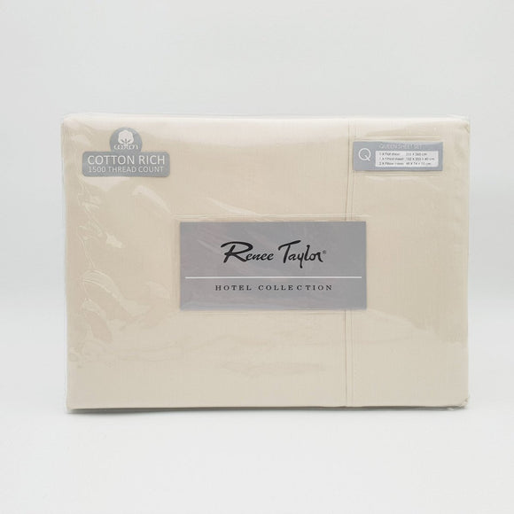 Renee Taylor 1500 Thread Count Pure Soft Cotton Blend Flat & Fitted Sheet Set Ivory King - RnR Galore
