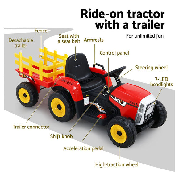 Rigo Kids Electric Ride On Car Tractor Toy Cars 12V Red - RnR Galore