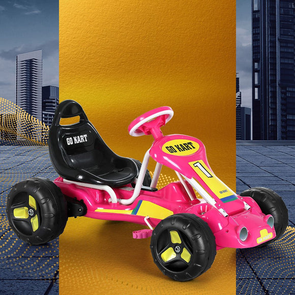 Rigo Kids Pedal Go Kart Ride On Toys Racing Car Plastic Tyre Pink - RnR Galore