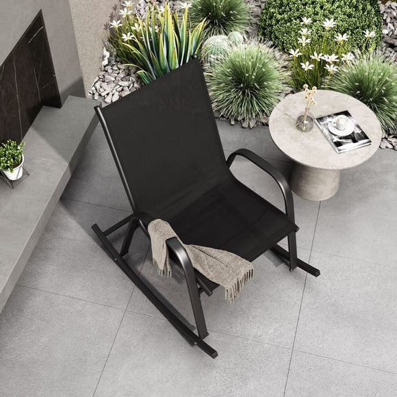 Rocking Chair High Back Rocker Chairs Steel Metal Textilene Fabric - Black - RnR Galore